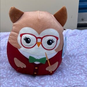 #67 Squishmallows Owl Plush with Red and Tan Details